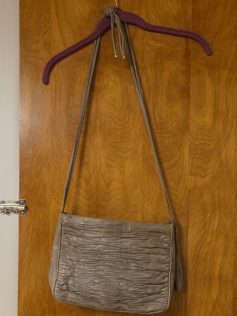 Textured Taupe Leather Crossbody Bag